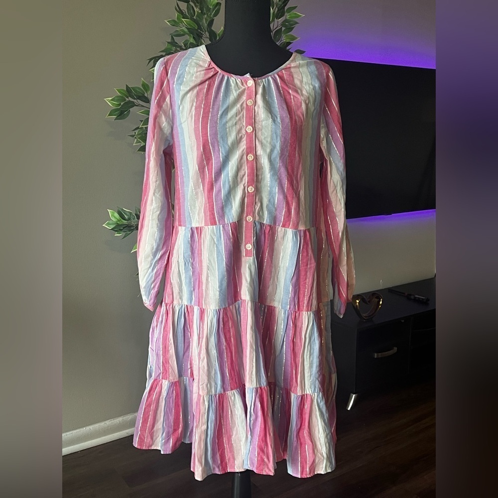 J. Crew Pastel Stripe Belted Button Up Dress Womens Waist Tie Womens Short - Picture 3 of 11